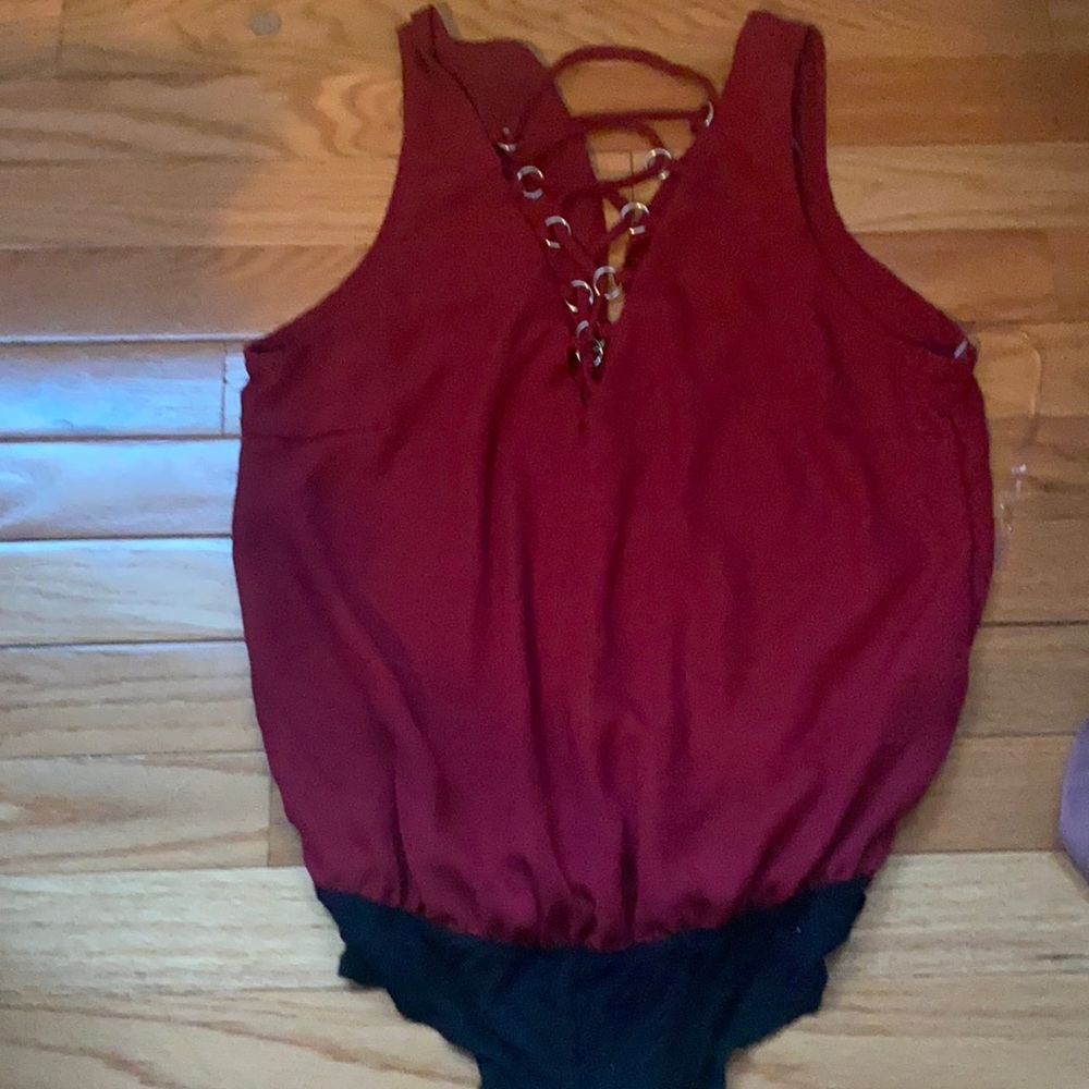 Lace up flounce blouse bodysuit